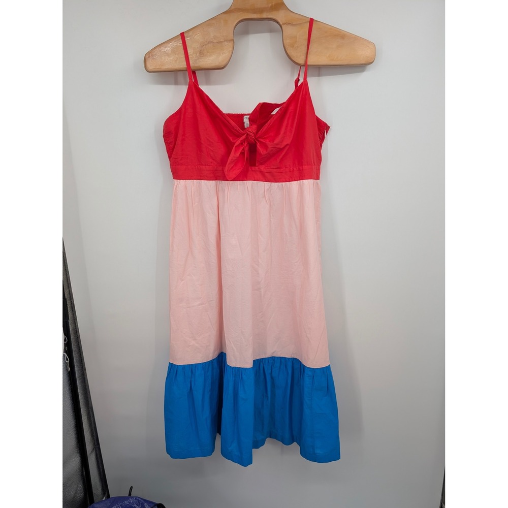 J.Crew Women's Size 16 Colorblock Midi Dress Red Pink Blue Tie Front Sleeveless